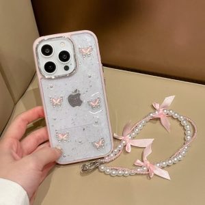 Premium Quality 3D Butterfly Case With Premium Pearl Charms